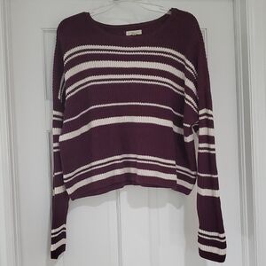 LA Hearts Striped Burgundy and White Women's Sweater Sz L